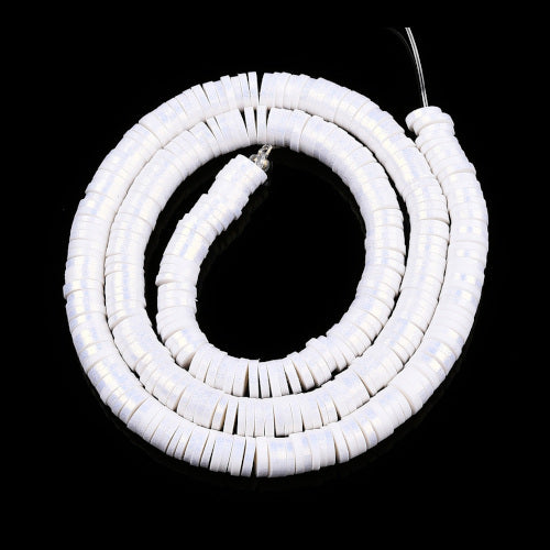 Polymer Clay Beads, Heishi, Flat, Round, Pearlized, White, 6mm - BEADED CREATIONS