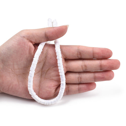 Polymer Clay Beads, Heishi, Flat, Round, Pearlized, White, 6mm - BEADED CREATIONS