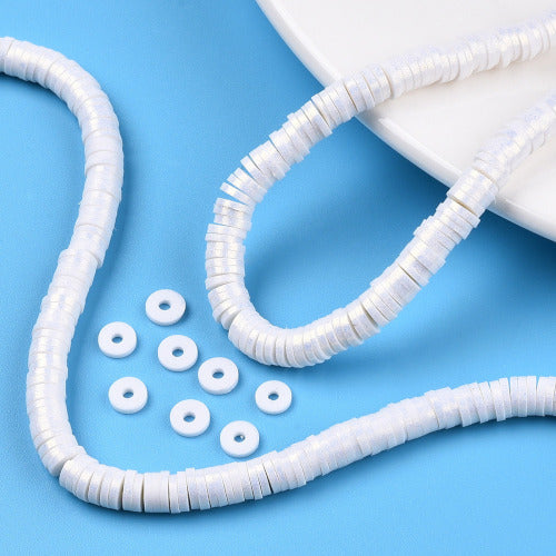 Polymer Clay Beads, Heishi, Flat, Round, Pearlized, White, 6mm - BEADED CREATIONS