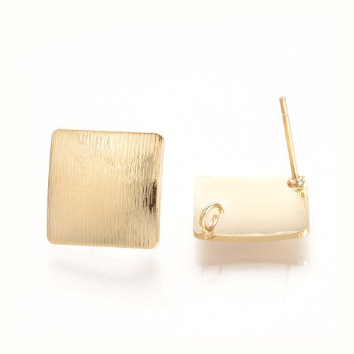 Post Earrings, Rhombus, Drawbench, With Hidden Loop, 18K Gold Plated, Brass, 17.5mm - BEADED CREATIONS