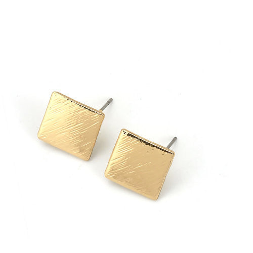 Post Earrings, Rhombus, Drawbench, With Hidden Loop, 18K Gold Plated, Brass, 17.5mm - BEADED CREATIONS