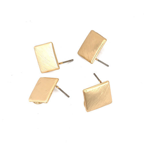 Post Earrings, Rhombus, Drawbench, With Hidden Loop, 18K Gold Plated, Brass, 17.5mm - BEADED CREATIONS