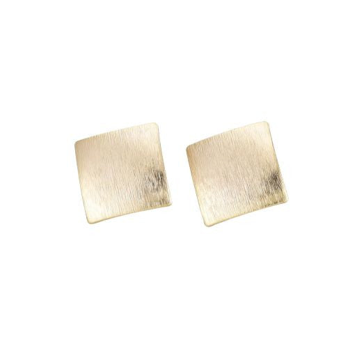 Post Earrings, Rhombus, Drawbench, With Hidden Loop, 18K Gold Plated, Brass, 25mm - BEADED CREATIONS