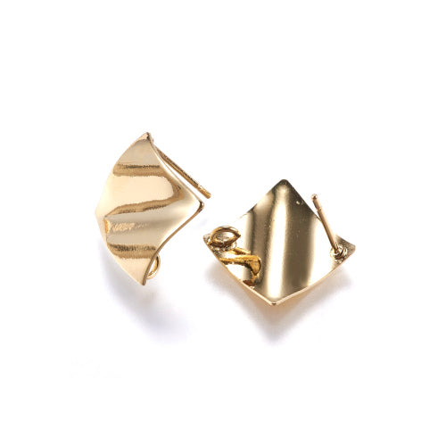 Post Earrings, Square, Domed, With Hidden Loop, 18K Gold Plated, Brass, 16mm - BEADED CREATIONS