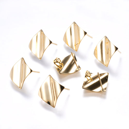 Post Earrings, Square, Domed, With Hidden Loop, 18K Gold Plated, Brass, 16mm - BEADED CREATIONS