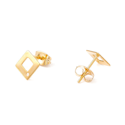 Post Earrings, Stainless Steel, Rhombus, 24K Gold Plated, 9.5mm - BEADED CREATIONS