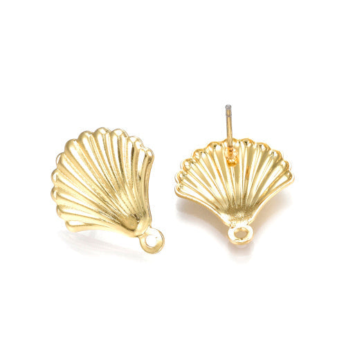 Post Earrings, Shell, With Closed Loop, Gold Plated, Alloy, 18mm - BEADED CREATIONS