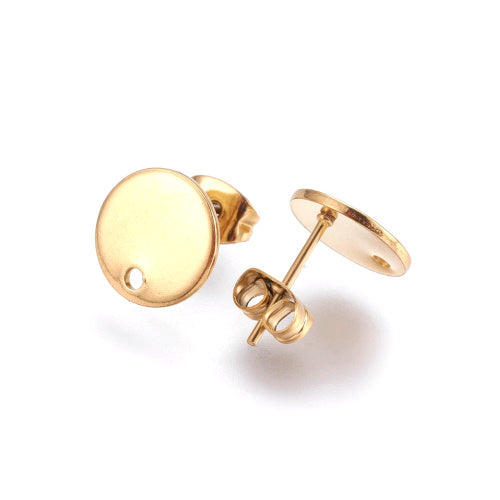 Post Earrings, Stainless Steel, Round, (IP), Gold, 10mm- BEADED CREATIONS