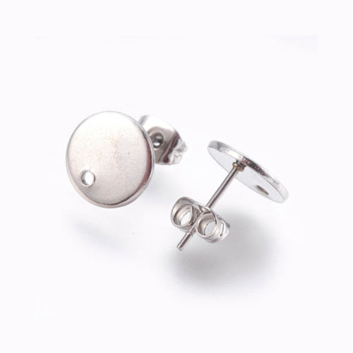 Post Earrings, Stainless Steel, Round, With Hole, Silver, 10mm - BEADED CREATIONS