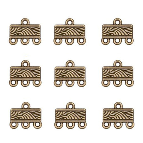 Reducer Links, Rectangle, 3-Strand, Antique Bronze, Alloy, 10.5mm - BEADED CREATIONS