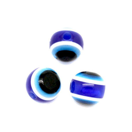 Resin Beads, Evil Eye, Round, Blue, Black, 8mm - BEADED CREATIONS