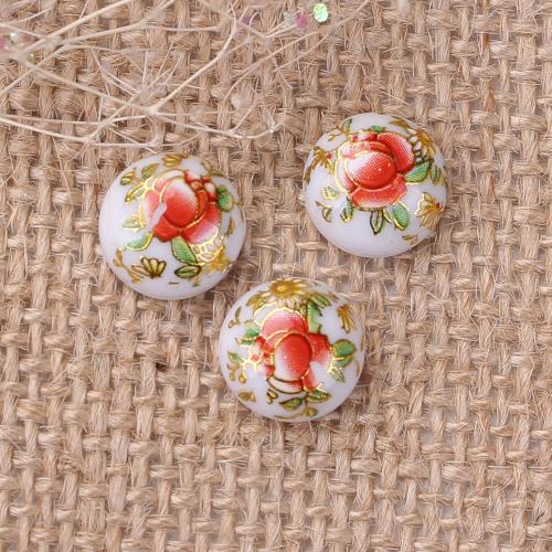 Resin Cabochons, Floral, Japanese Tensha, Red, White, Gold, 12mm - BEADED CREATIONS