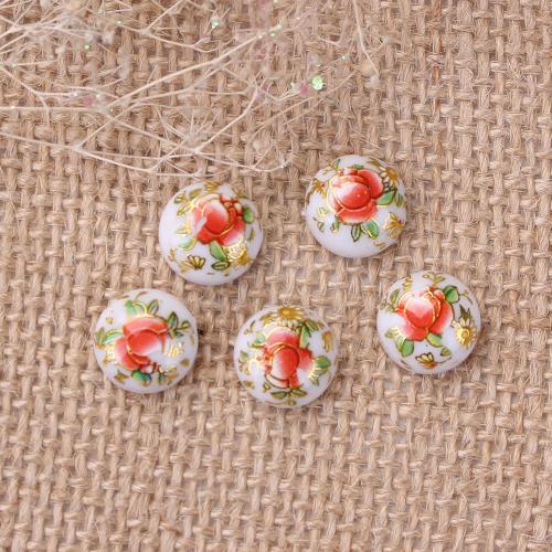 Resin Cabochons, Floral, Japanese Tensha, Red, White, Gold, 12mm - BEADED CREATIONS