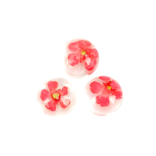 Resin Cabochons, Round, Transparent, Dried Flowers, Red, 12mm - BEADED CREATIONS