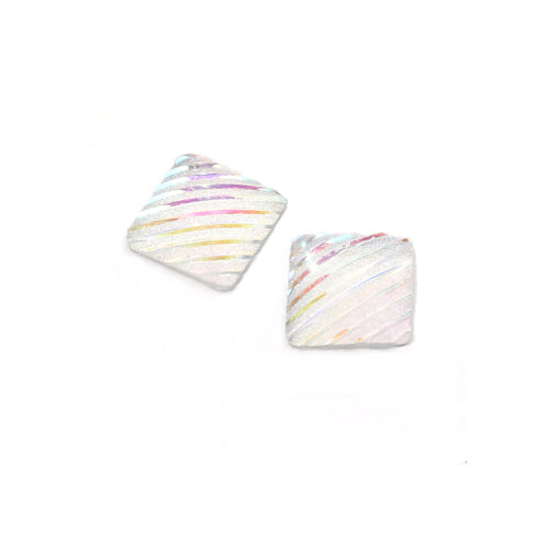 Resin Cabochons, Square, Textured, White, Rainbow, AB, 16mm - BEADED CREATIONS