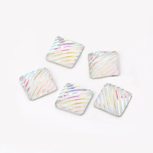 Resin Cabochons, Square, Textured, White, Rainbow, AB, 16mm - BEADED CREATIONS