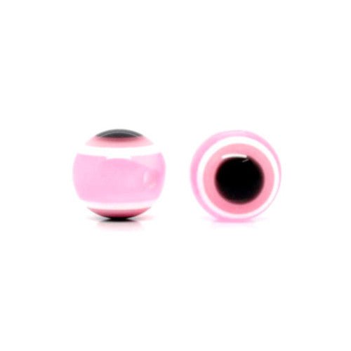 Resin Beads, Evil Eye, Round, Pink, Black, 8mm - BEADED CREATIONS