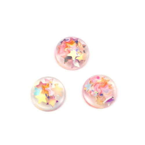 Resin Cabochons, Round, Translucent, Stars, Multicolor, 10mm - BEADED CREATIONS