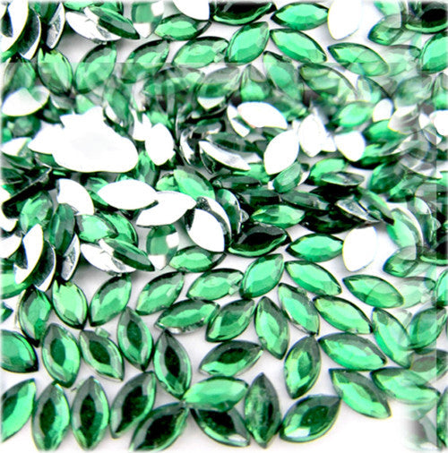 Rhinestones, Acrylic, Flatback, Marquise, Green, 2mm - BEADED CREATIONS