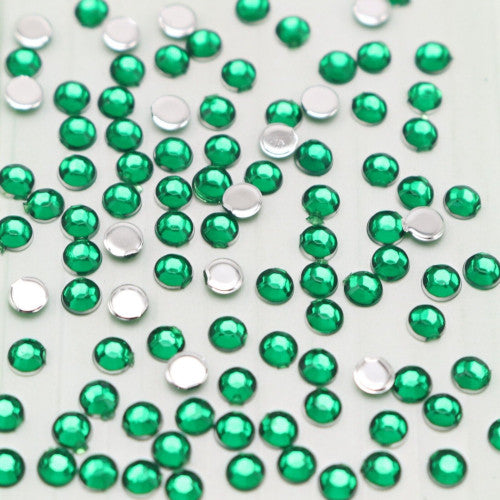 Rhinestones, Acrylic, Flatback, Round, Green, 2mm - BEADED CREATIONS