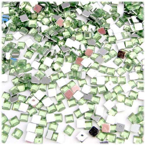 Rhinestones, Acrylic, Flatback, Square, Light Green, 2mm - BEADED CREATIONS