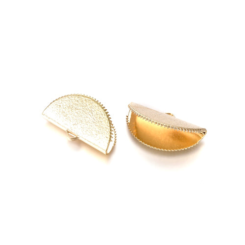 Ribbon Crimp Ends, Textured, Fan-Shaped, Golden, Brass, 25x14mm - BEADED CREATIONS