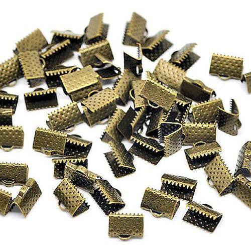 Ribbon Crimp Ends, Textured, Rectangle, Antique Bronze, Alloy, 16x8mm - BEADED CREATIONS
