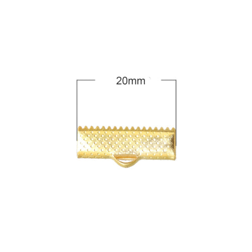Ribbon Crimp Ends, Textured, Rectangle, Gold, Plated, Alloy, 20x8mm - BEADED CREATIONS