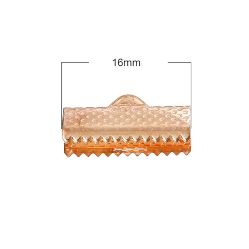 Ribbon Crimp Ends, Textured, Rectangle, Rose Gold, Alloy, 16x8mm - BEADED CREATIONS