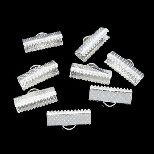 Ribbon Crimp Ends, Textured, Rectangle, Silver Plated, Alloy, 16x7.5mm - BEADED CREATIONS