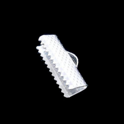 Ribbon Crimp Ends, Textured, Rectangle, Silver Plated, Alloy, 16x7.5mm - BEADED CREATIONS