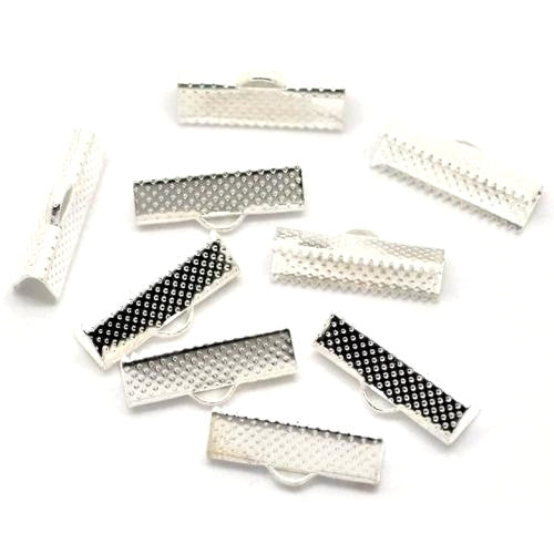 Ribbon Crimp Ends, Textured, Rectangle, Silver Plated, Alloy, 20x8mm - BEADED CREATIONS