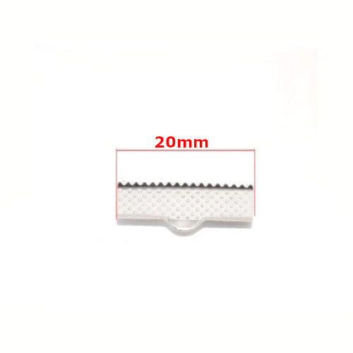 Ribbon Crimp Ends, Textured, Rectangle, Silver Plated, Alloy, 20x8mm - BEADED CREATIONS