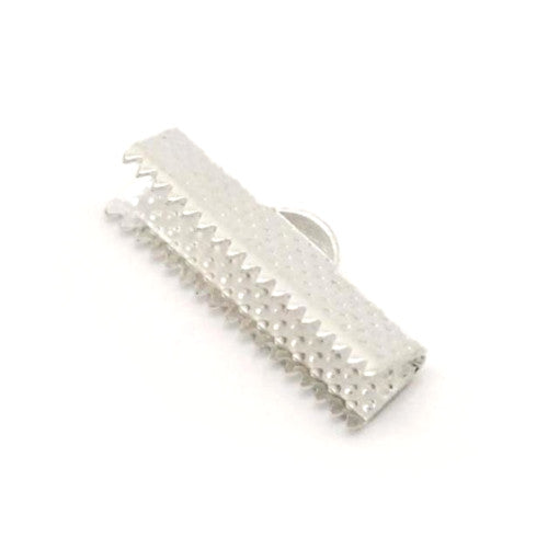 Ribbon Crimp Ends, Textured, Rectangle, Silver Plated, Alloy, 20x8mm - BEADED CREATIONS