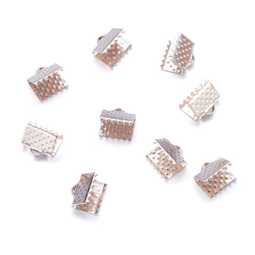 Ribbon Crimp Ends, Textured, Rectangle, Silver Plated, Alloy, 6x8mm - BEADED CREATIONS