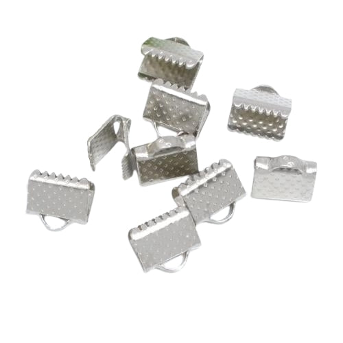 Ribbon Crimp Ends, Textured, Rectangle, Silver Tone, Alloy, 8x6mm - BEADED CREATIONS
