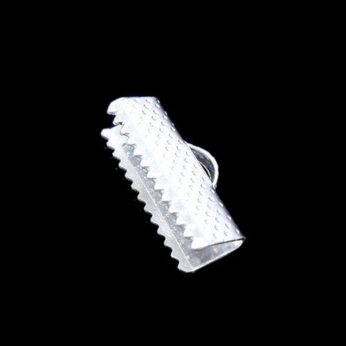 Ribbon Crimp Ends, Textured, Rectangle, Silver, Plated, Alloy, 16x7.5mm - BEADED CREATIONS