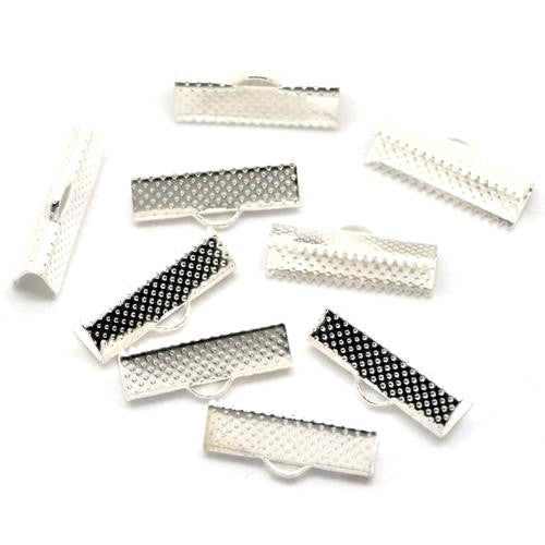 Ribbon Crimp Ends, Textured, Rectangle, Silver, Plated, Alloy, 20x8mm - BEADED CREATIONS
