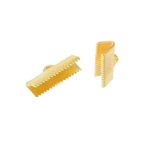 Ribbon Crimp Ends, Textured, Rectangle, Gold Plated, Iron, 20x8mm - BEADED CREATIONS