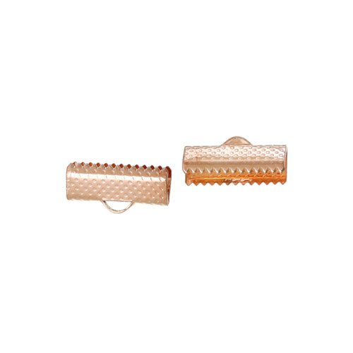 Ribbon Crimp Ends, Textured, Rectangle, Rose Gold, Alloy, 16x8mm - BEADED CREATIONS