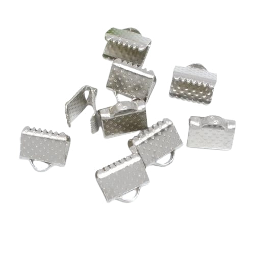 Ribbon Crimp Ends, Textured, Rectangle, Silver, Iron, 8x6mm - BEADED CREATIONS