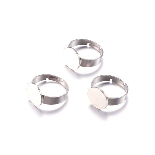 Ring Blanks, 304 Stainless Steel, Adjustable, Silver Tone, Pad Ring Setting, 12mm Flat Base - BEADED CREATIONS