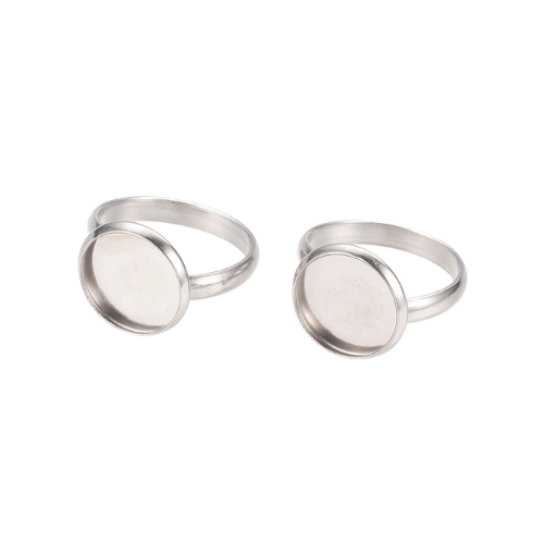 Ring Blanks, Adjustable, Bezel Cup, Silver, Stainless Steel, 12mm - BEADED CREATIONS