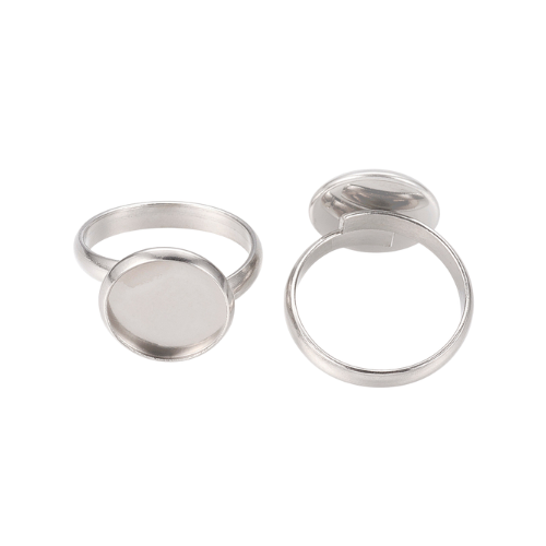 Ring Blanks, Adjustable, Bezel Cup, Silver, Stainless Steel, 12mm - BEADED CREATIONS