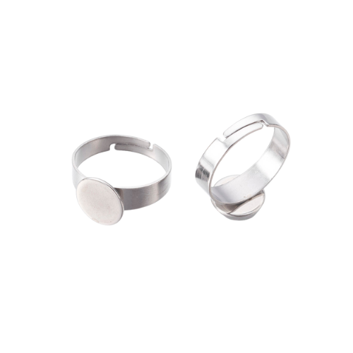 Ring Blanks, Adjustable, Flat Base, Silver, Stainless Steel, 10mm - BEADED CREATIONS