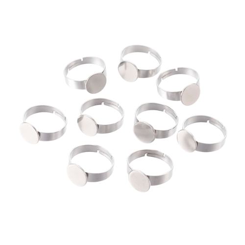 Ring Blanks, Adjustable, Flat Base, Silver, Stainless Steel, 10mm - BEADED CREATIONS