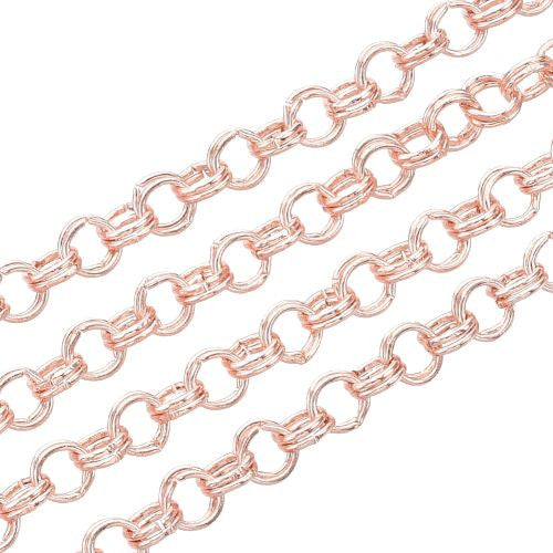 Rolo Chain, Iron, Double Open Link, Rose Gold Plated, 3.6mm