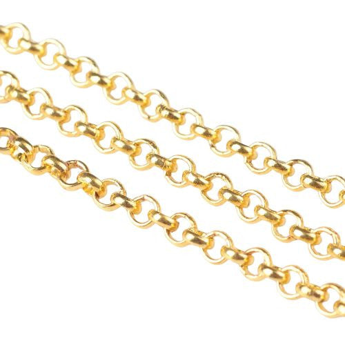 Rolo Chain, Iron, Open Link, Gold Plated, 2.5mm - BEADED CREATIONS