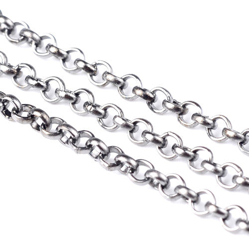 Rolo Chain, Iron, Open Link, Gunmetal Black, 2.5mm - BEADED CREATIONS