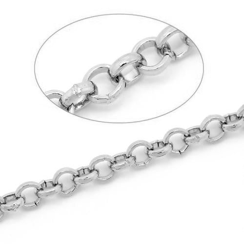 Rolo Chain, Iron, Open Link, Silver Plated, 4mm - BEADED CREATIONS